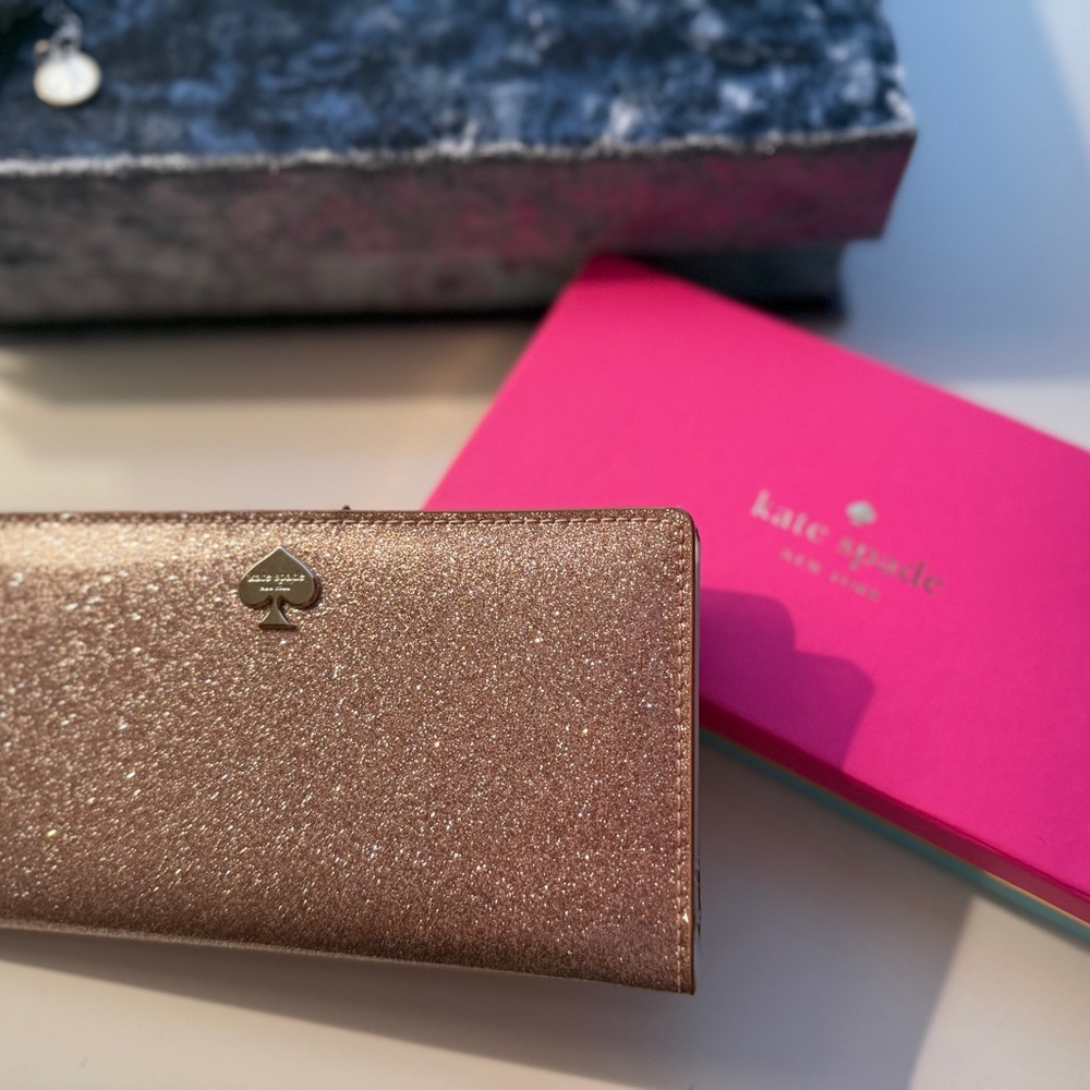 kate spade Rose Gold Glitter Continental Wallet